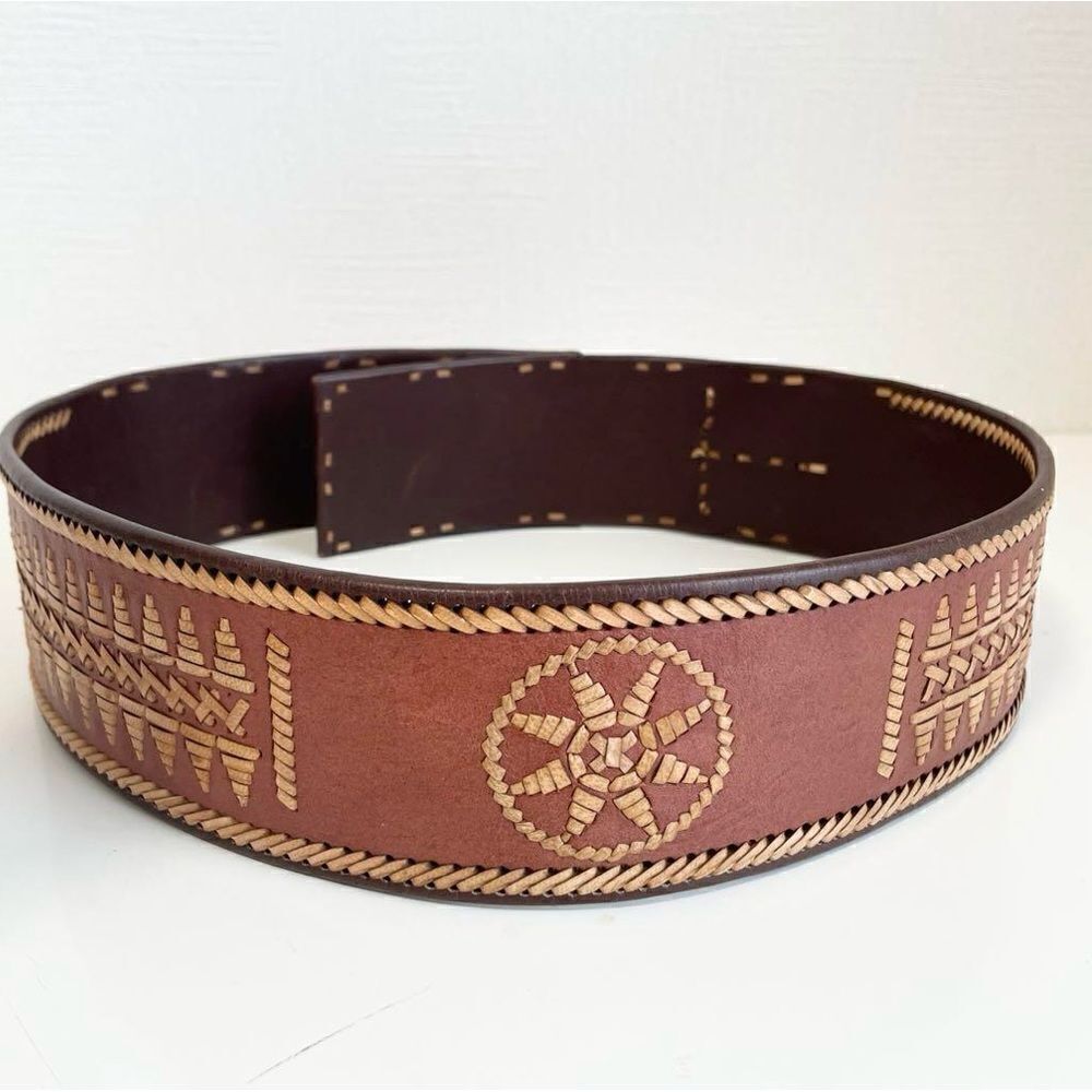 *Ralph Lauren Collection Brown Multi Double Buckle Whipstitched Western Belt - Picture 8 of 16
